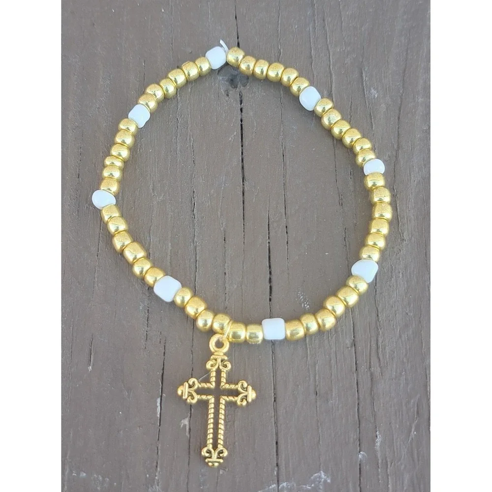Pearl and Cross Charm Bracelet Set, 6pc